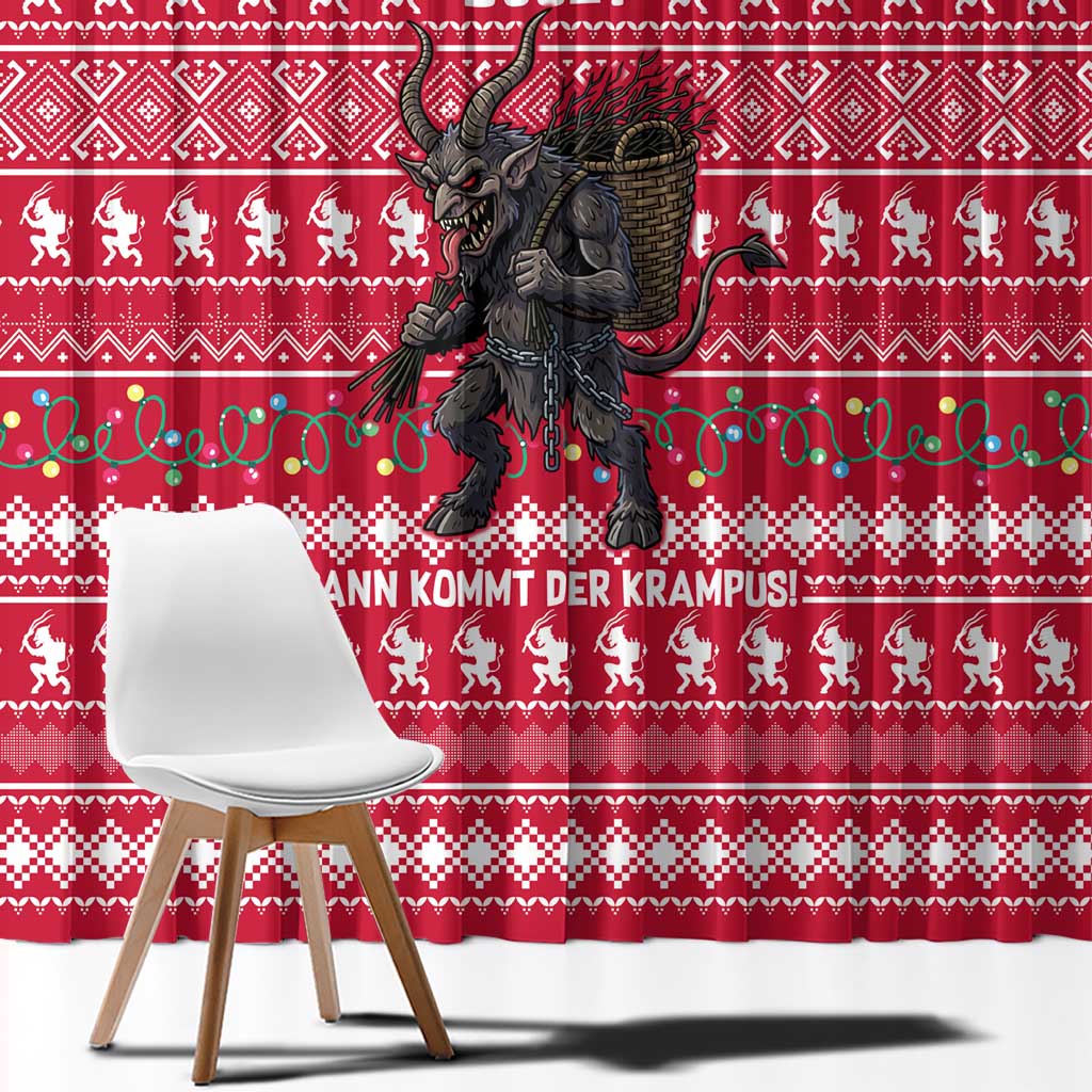 Austria Christmas Window Curtain with German Text Red Pattern and Festive Lights - Wonder Print Shop