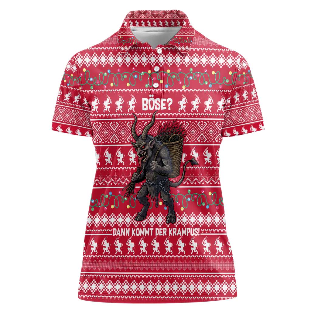 Austria Christmas Women Polo Shirt with German Text Red Pattern and Festive Lights - Wonder Print Shop