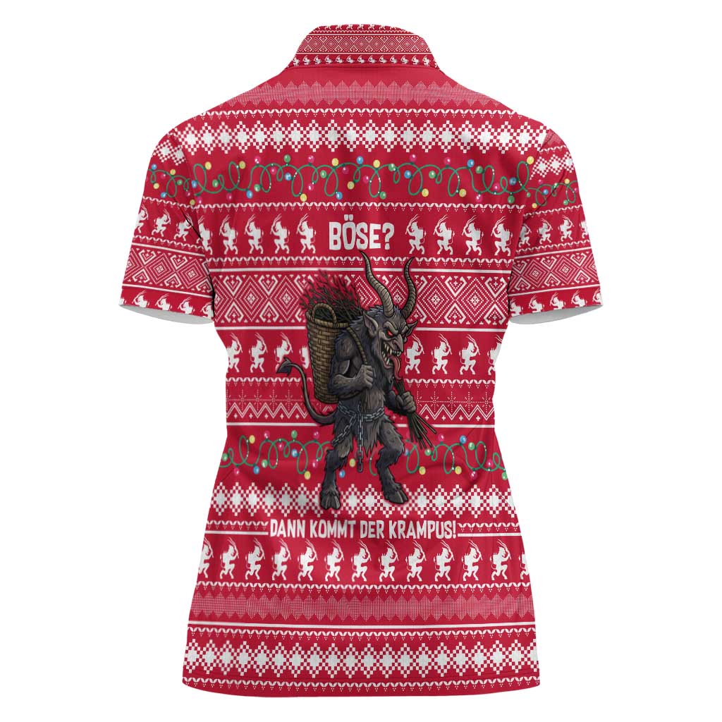 Austria Christmas Women Polo Shirt with German Text Red Pattern and Festive Lights - Wonder Print Shop