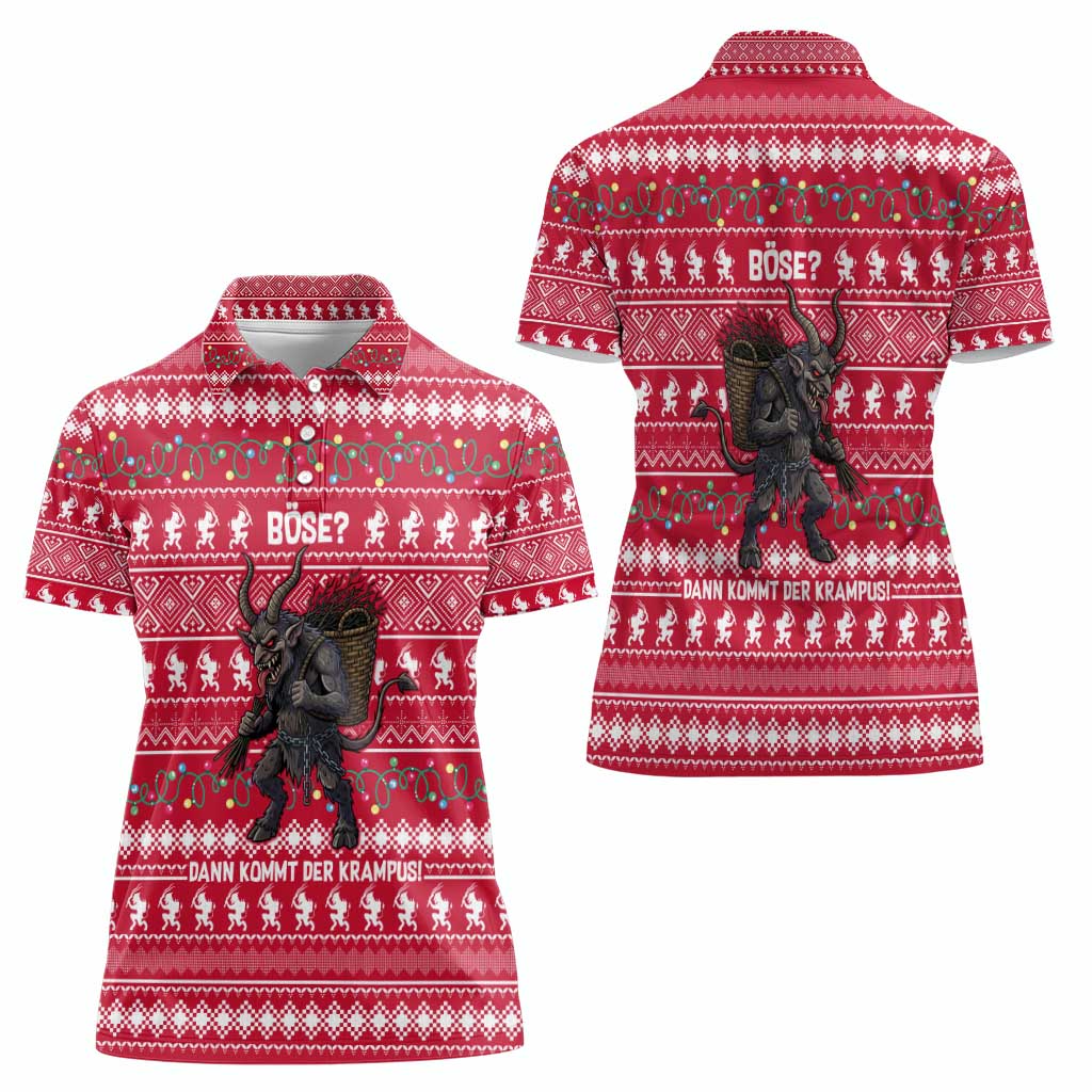 Austria Christmas Women Polo Shirt with German Text Red Pattern and Festive Lights - Wonder Print Shop