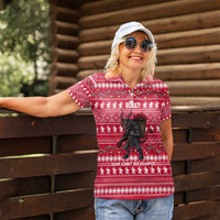 Austria Christmas Women Polo Shirt with German Text Red Pattern and Festive Lights - Wonder Print Shop