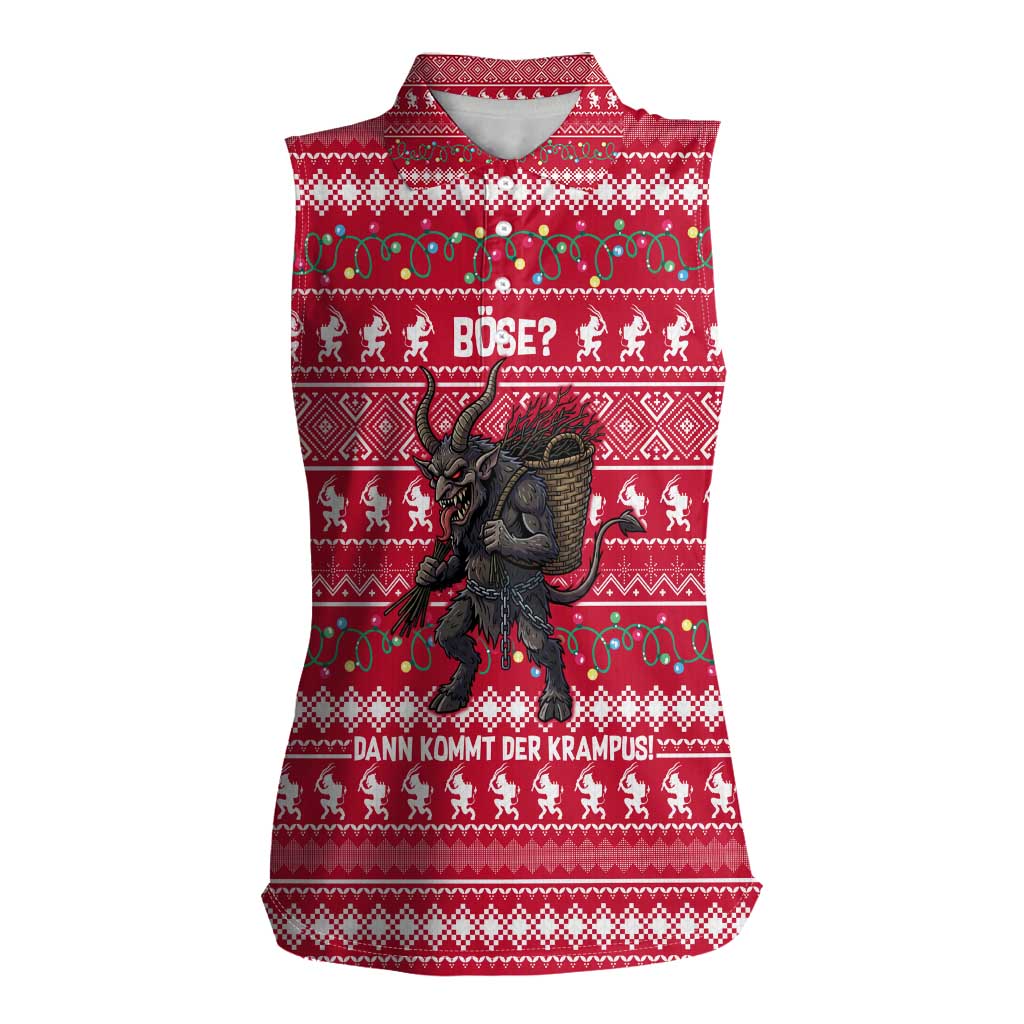 Austria Christmas Women Sleeveless Polo Shirt with German Text Red Pattern and Festive Lights - Wonder Print Shop