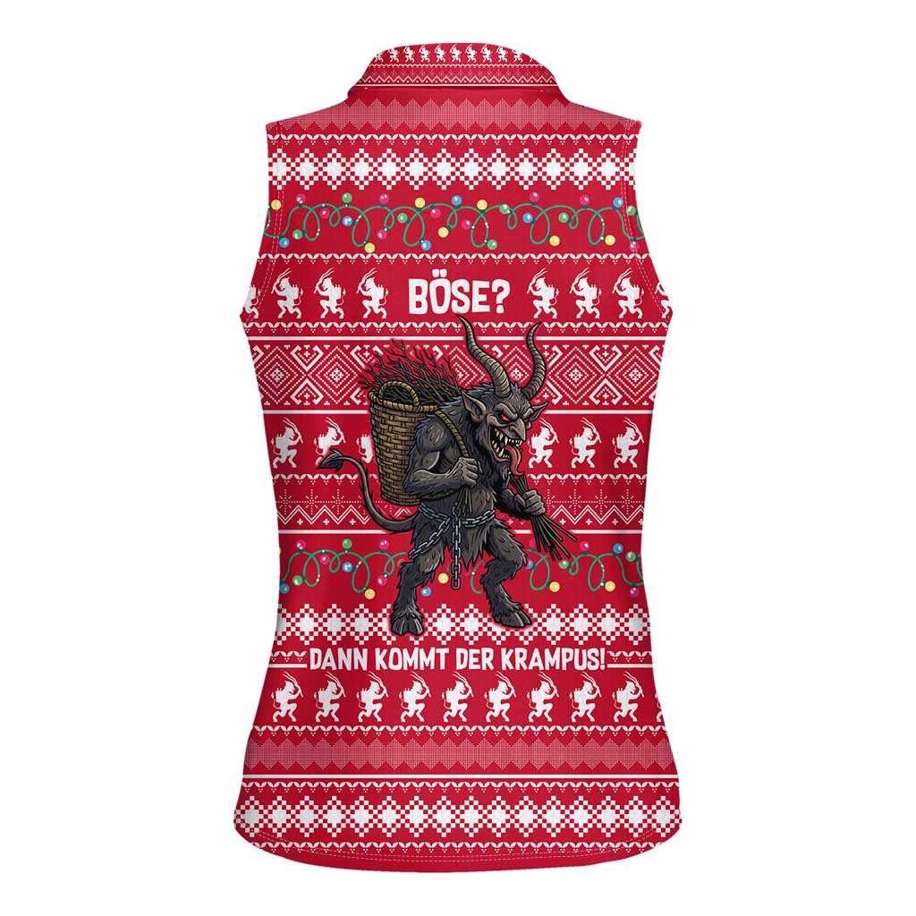 Austria Christmas Women Sleeveless Polo Shirt with German Text Red Pattern and Festive Lights - Wonder Print Shop