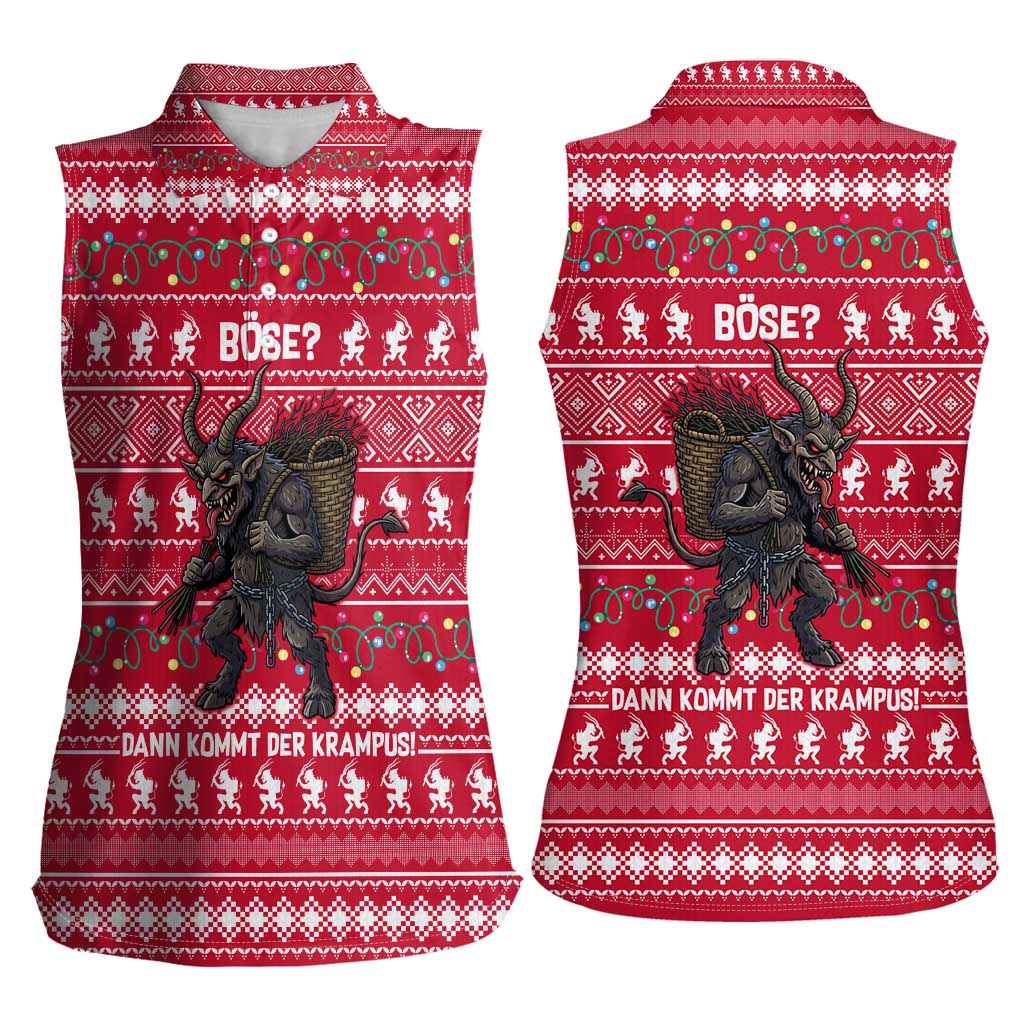 Austria Christmas Women Sleeveless Polo Shirt with German Text Red Pattern and Festive Lights - Wonder Print Shop