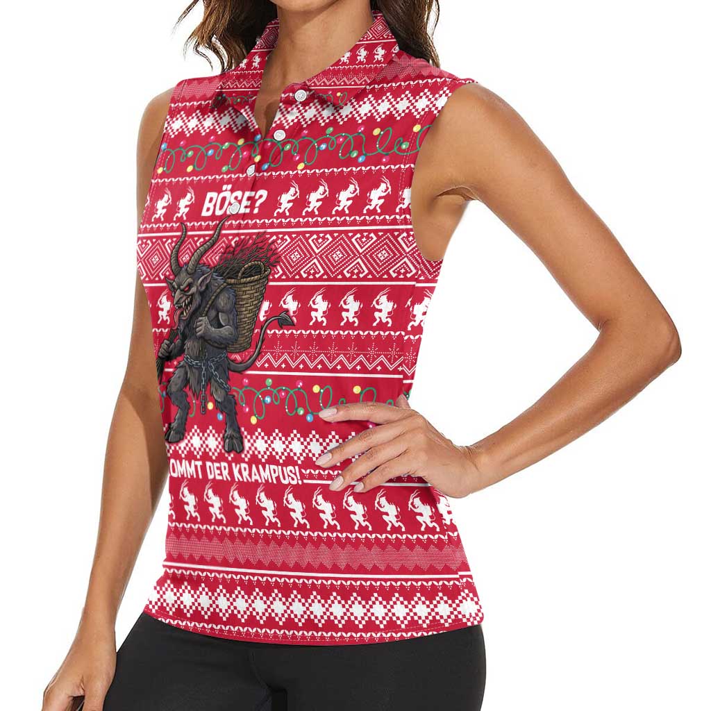 Austria Christmas Women Sleeveless Polo Shirt with German Text Red Pattern and Festive Lights - Wonder Print Shop