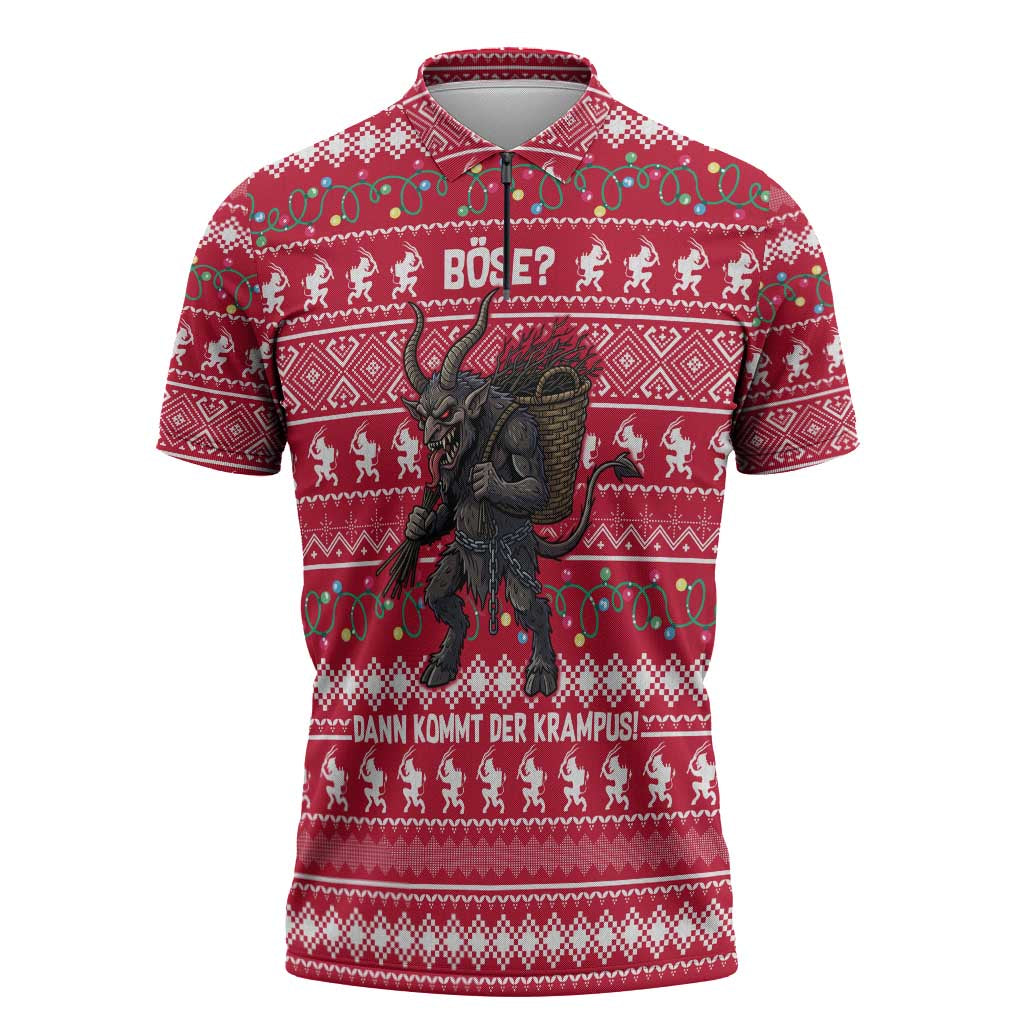 Austria Christmas Zipper Polo Shirt with German Text Red Pattern and Festive Lights - Wonder Print Shop