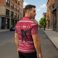 Austria Christmas Zipper Polo Shirt with German Text Red Pattern and Festive Lights - Wonder Print Shop