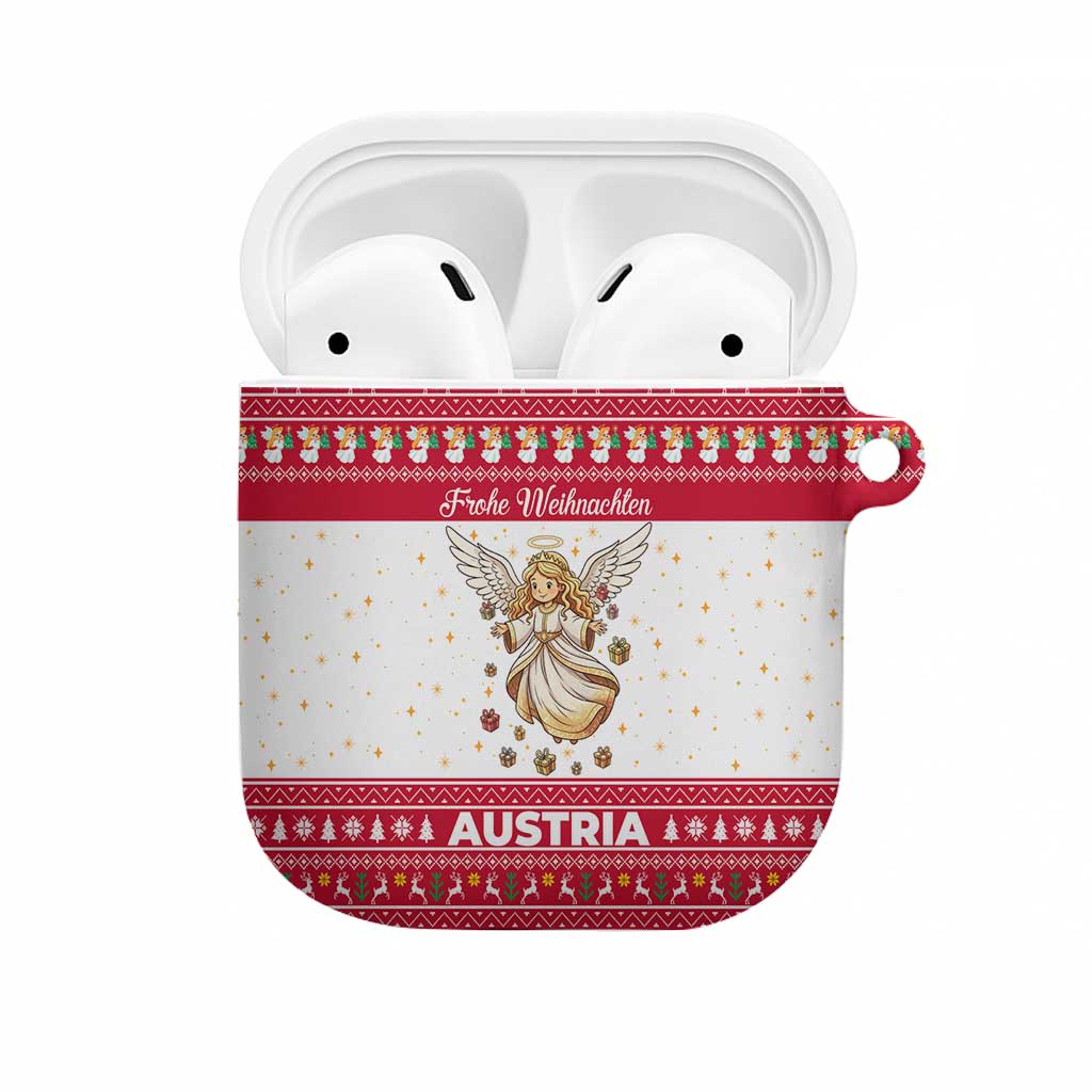 Austria Christmas AirPods Case with Frohe Weihnachten Angel Design and Red White Holiday - Wonder Print Shop