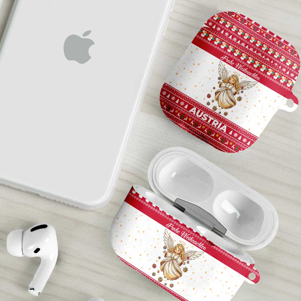 Austria Christmas AirPods Case with Frohe Weihnachten Angel Design and Red White Holiday - Wonder Print Shop