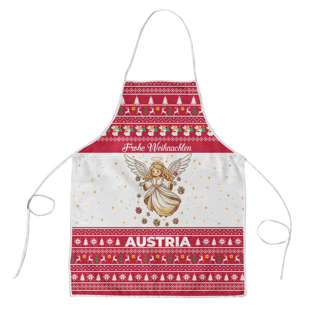 Austria Christmas Apron with Frohe Weihnachten Angel Design and Red White Holiday - Wonder Print Shop
