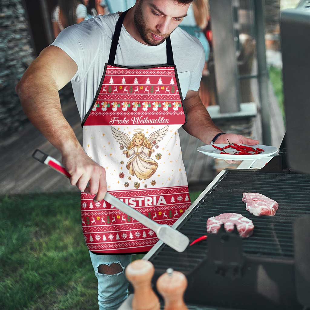 Austria Christmas Apron with Frohe Weihnachten Angel Design and Red White Holiday - Wonder Print Shop
