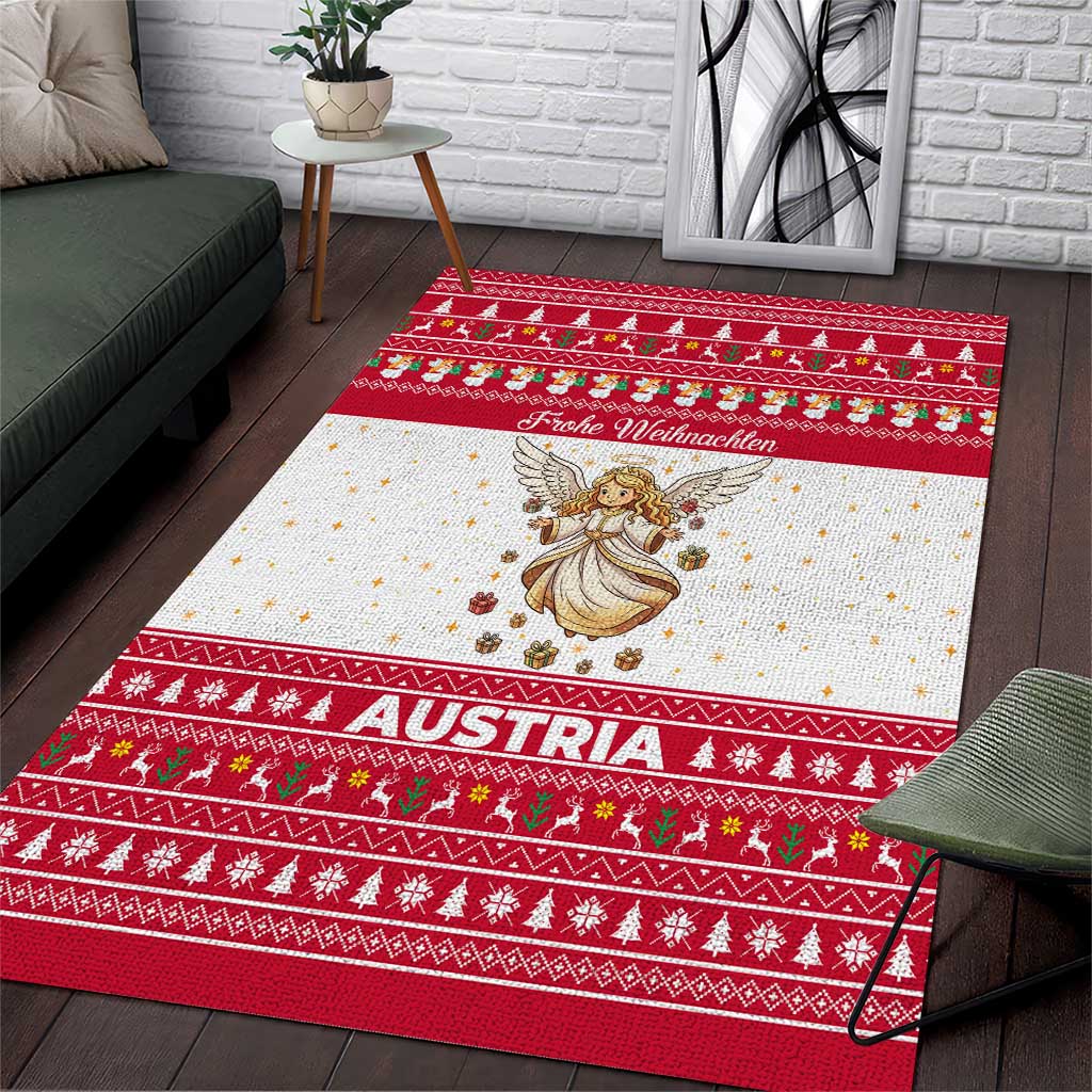 Austria Christmas Area Rug with Frohe Weihnachten Angel Design and Red White Holiday - Wonder Print Shop