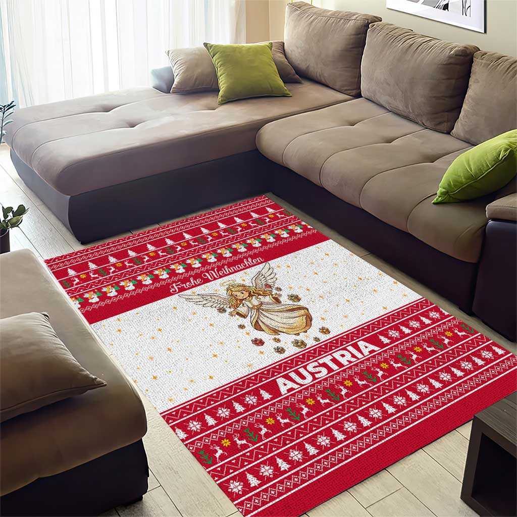 Austria Christmas Area Rug with Frohe Weihnachten Angel Design and Red White Holiday - Wonder Print Shop