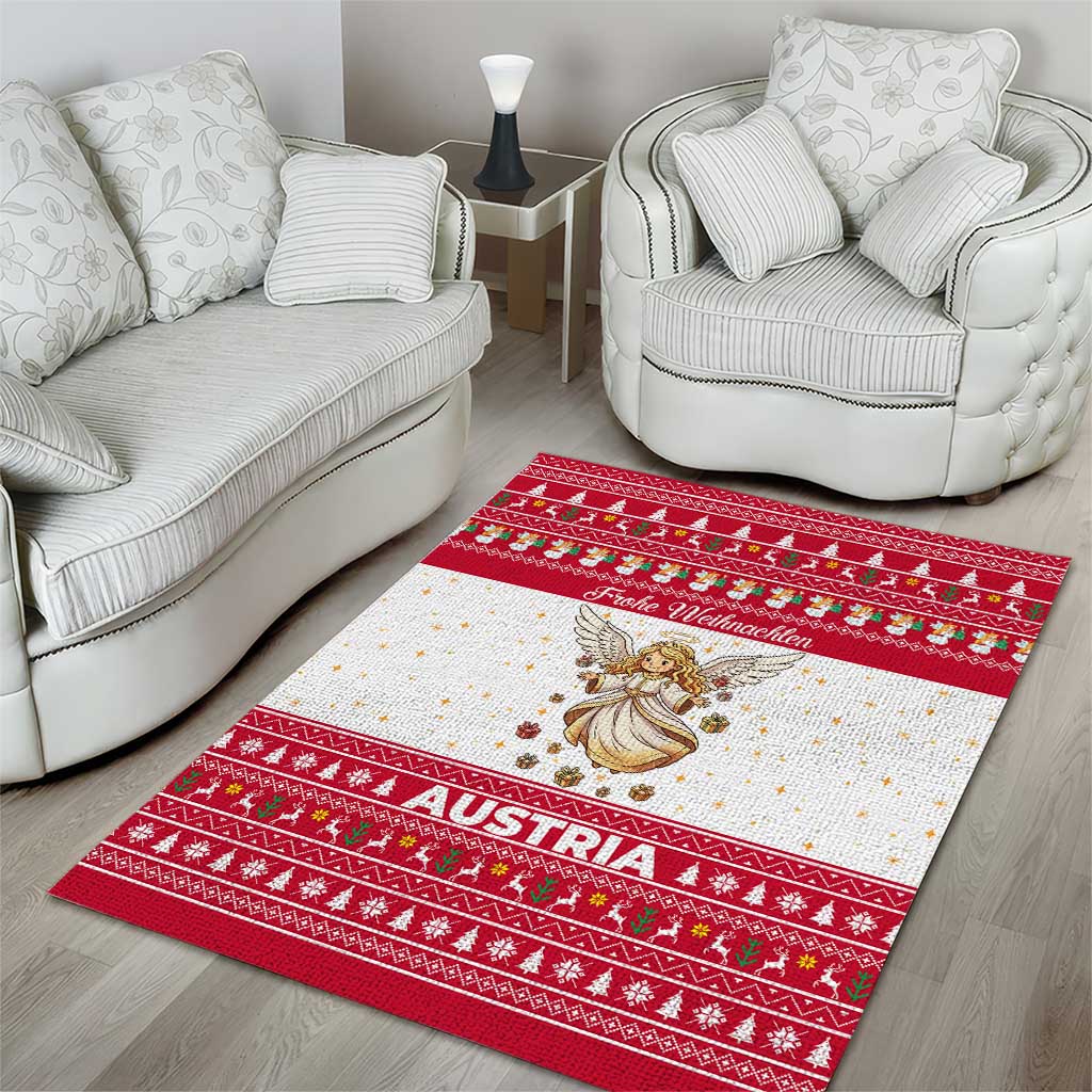 Austria Christmas Area Rug with Frohe Weihnachten Angel Design and Red White Holiday - Wonder Print Shop