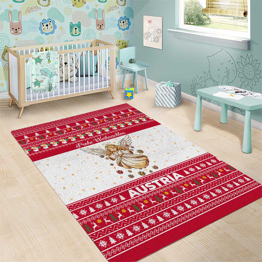 Austria Christmas Area Rug with Frohe Weihnachten Angel Design and Red White Holiday - Wonder Print Shop