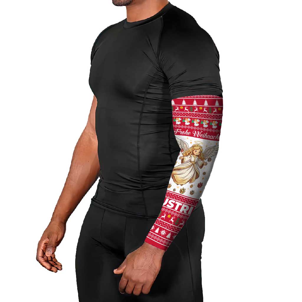 Austria Christmas Arm Sleeves with Frohe Weihnachten Angel Design and Red White Holiday - Wonder Print Shop