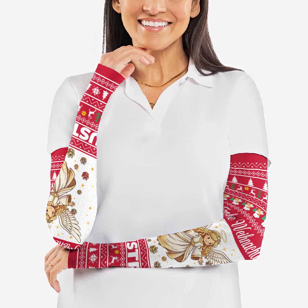 Austria Christmas Arm Sleeves with Frohe Weihnachten Angel Design and Red White Holiday - Wonder Print Shop