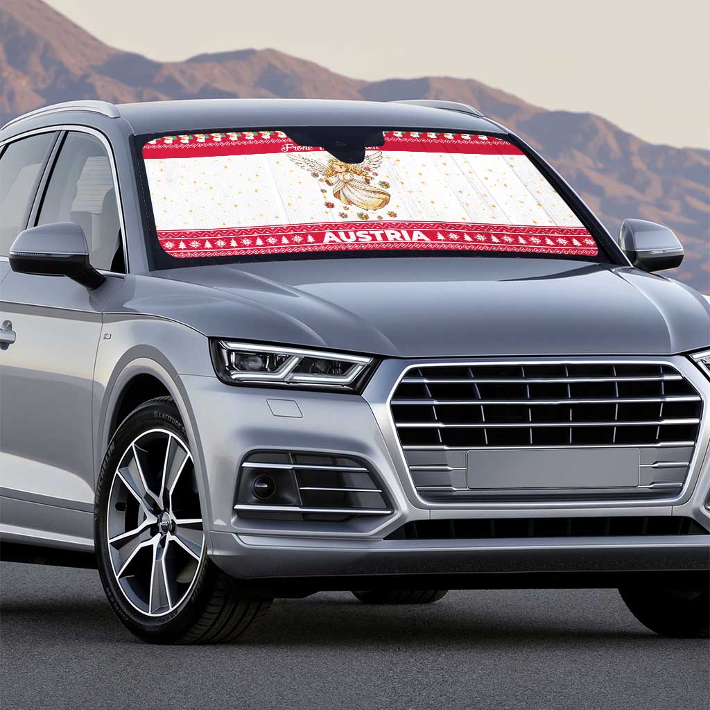 Austria Christmas Auto Sun Shade with Frohe Weihnachten Angel Design and Red White Holiday - Wonder Print Shop