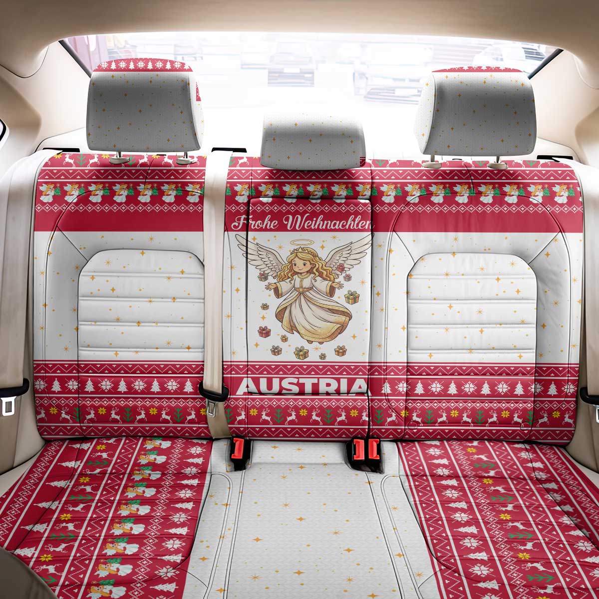 Austria Christmas Back Car Seat Cover with Frohe Weihnachten Angel Design and Red White Holiday - Wonder Print Shop