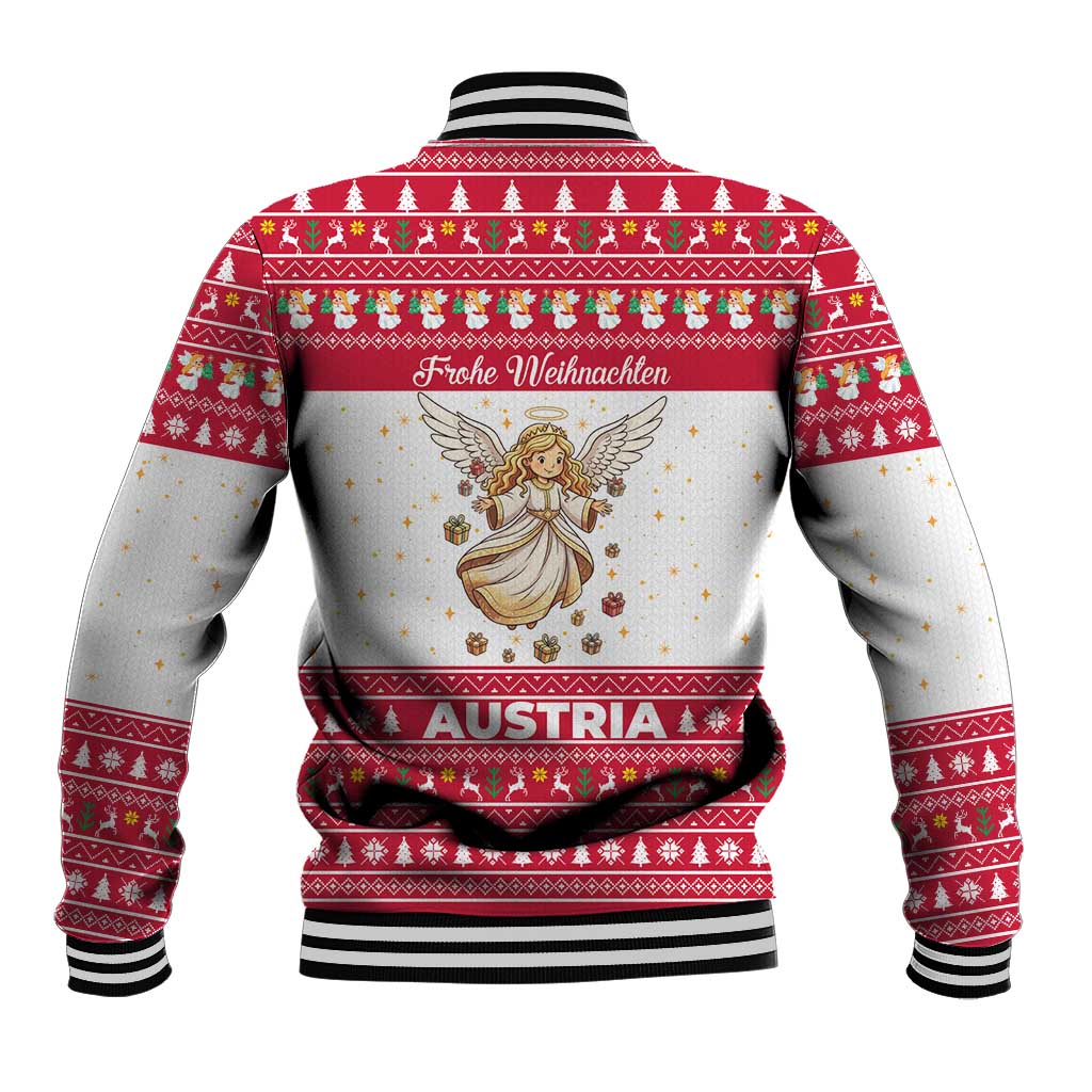 Austria Christmas Baseball Jacket with Frohe Weihnachten Angel Design and Red White Holiday - Wonder Print Shop