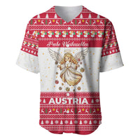 Austria Christmas Baseball Jersey with Frohe Weihnachten Angel Design and Red White Holiday - Wonder Print Shop