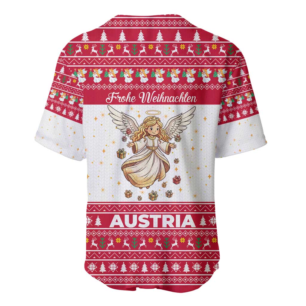 Austria Christmas Baseball Jersey with Frohe Weihnachten Angel Design and Red White Holiday - Wonder Print Shop