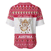 Austria Christmas Baseball Jersey with Frohe Weihnachten Angel Design and Red White Holiday - Wonder Print Shop
