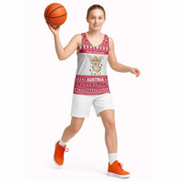 Austria Christmas Basketball Jersey with Frohe Weihnachten Angel Design and Red White Holiday - Wonder Print Shop