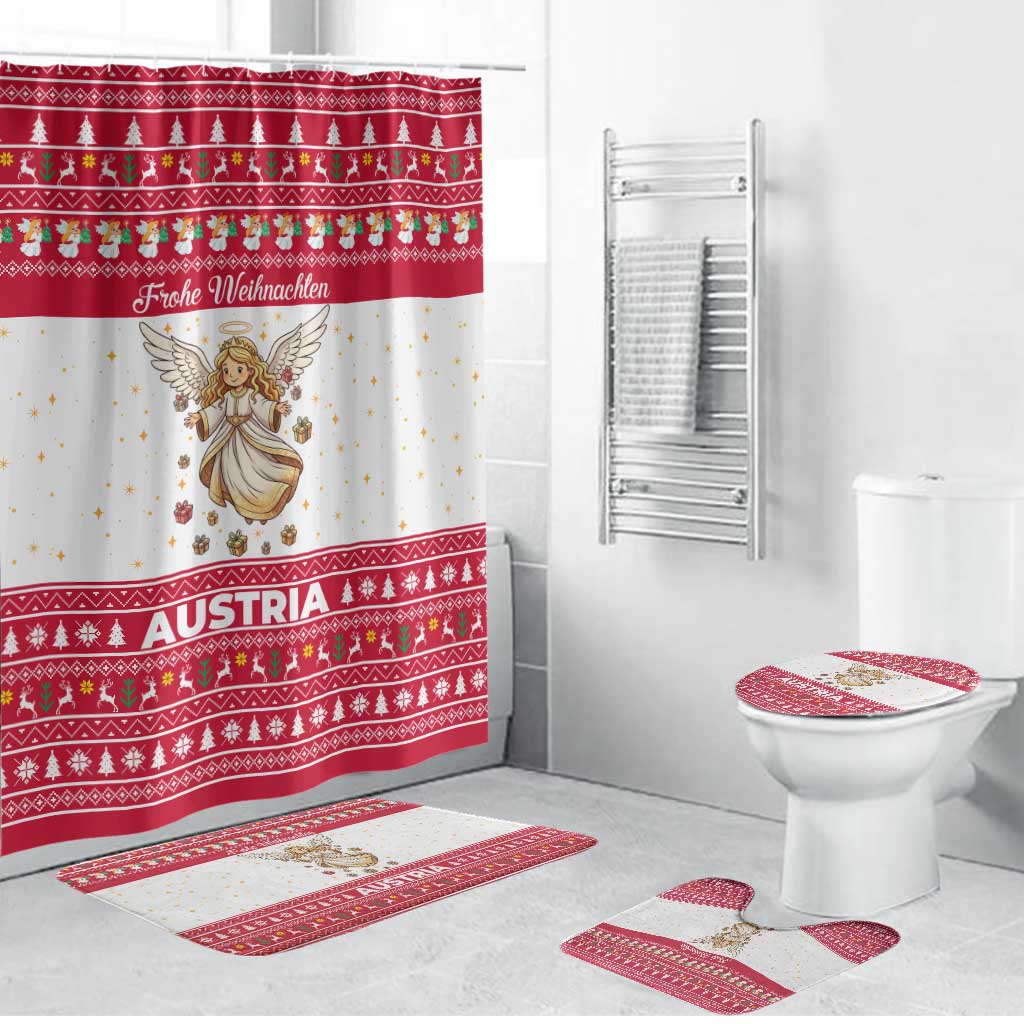 Austria Christmas Bathroom Set with Frohe Weihnachten Angel Design and Red White Holiday - Wonder Print Shop
