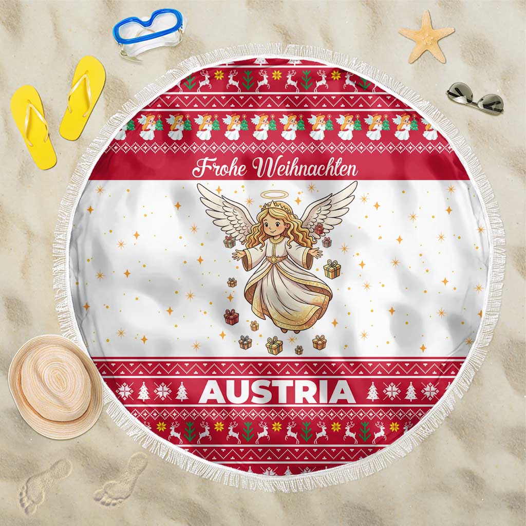 Austria Christmas Beach Blanket with Frohe Weihnachten Angel Design and Red White Holiday - Wonder Print Shop
