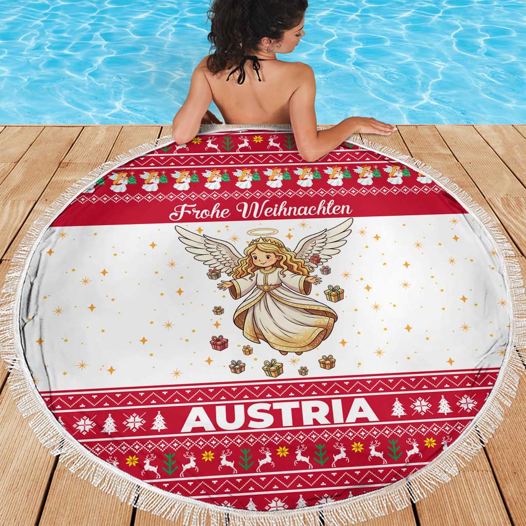 Austria Christmas Beach Blanket with Frohe Weihnachten Angel Design and Red White Holiday - Wonder Print Shop
