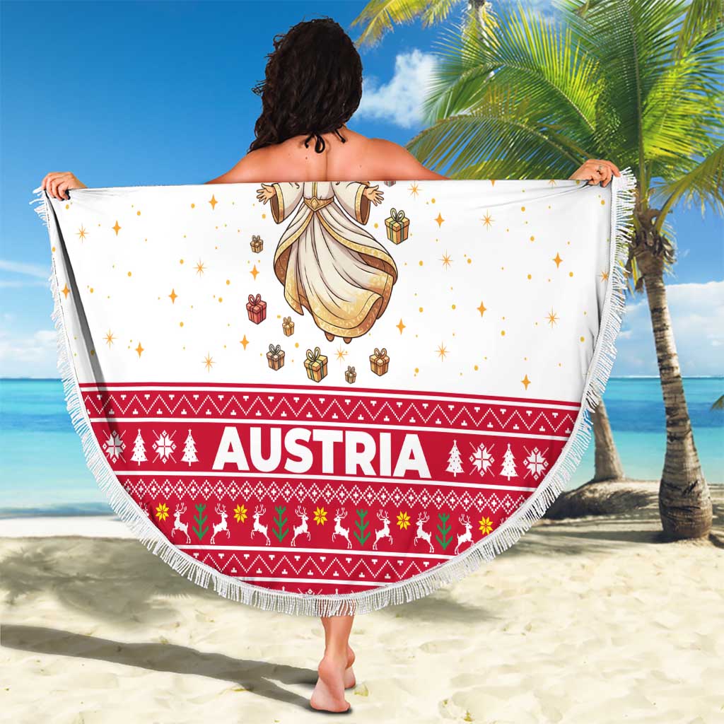 Austria Christmas Beach Blanket with Frohe Weihnachten Angel Design and Red White Holiday - Wonder Print Shop