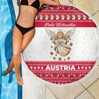 Austria Christmas Beach Blanket with Frohe Weihnachten Angel Design and Red White Holiday - Wonder Print Shop