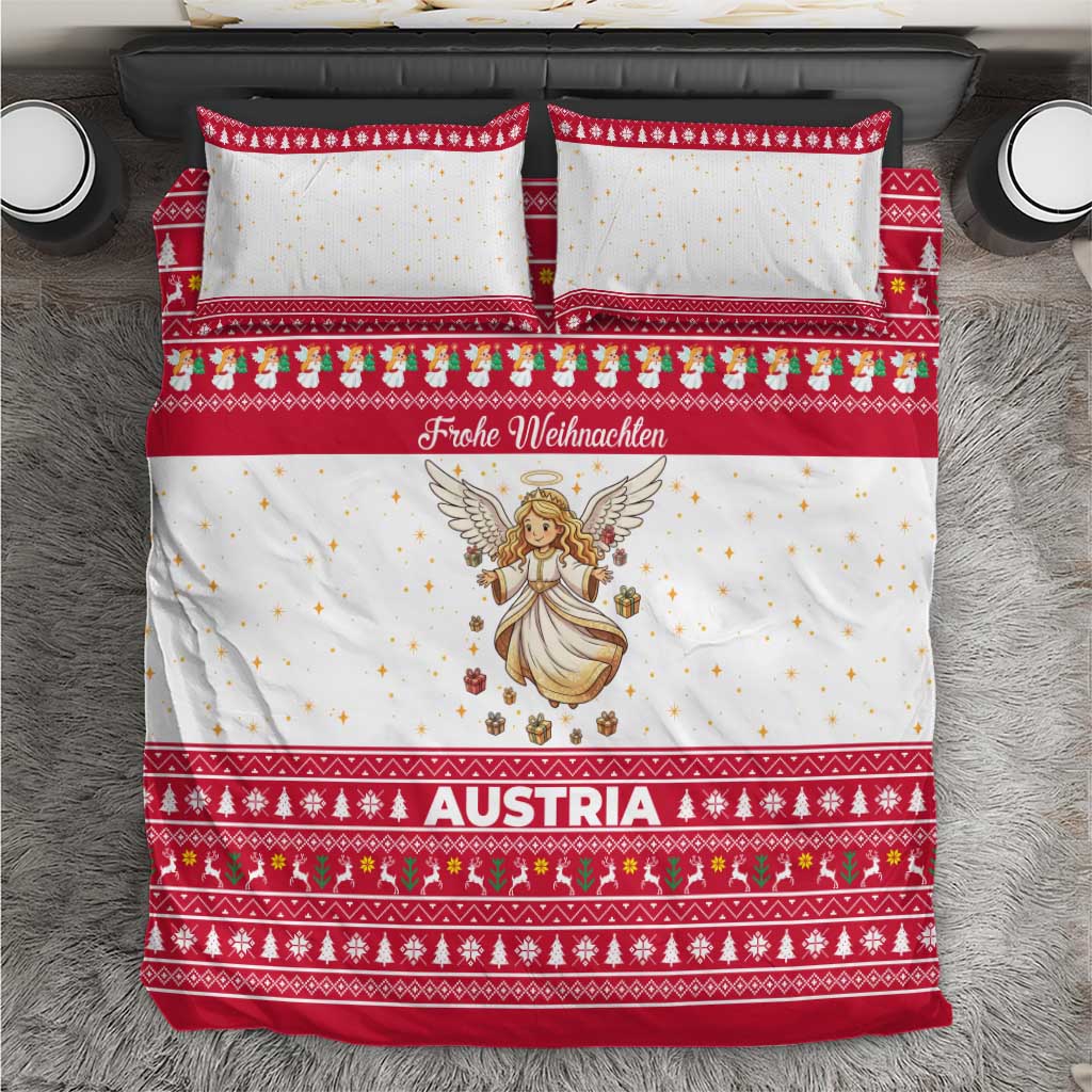Austria Christmas Bedding Set with Frohe Weihnachten Angel Design and Red White Holiday - Wonder Print Shop