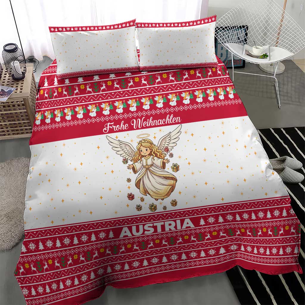 Austria Christmas Bedding Set with Frohe Weihnachten Angel Design and Red White Holiday - Wonder Print Shop