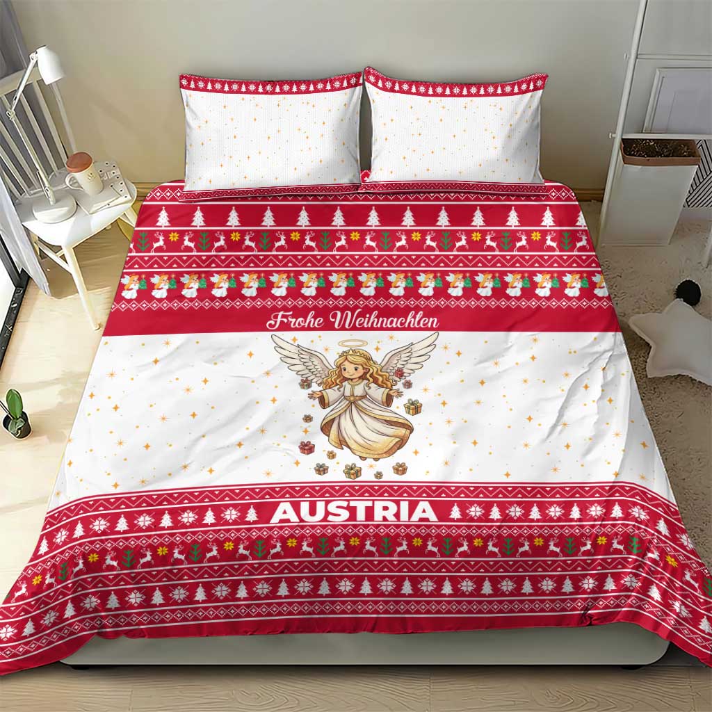 Austria Christmas Bedding Set with Frohe Weihnachten Angel Design and Red White Holiday - Wonder Print Shop