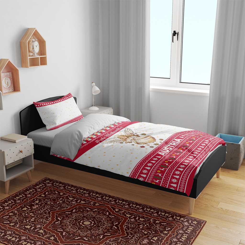 Austria Christmas Bedding Set with Frohe Weihnachten Angel Design and Red White Holiday - Wonder Print Shop