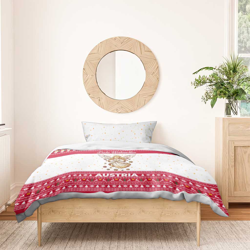 Austria Christmas Bedding Set with Frohe Weihnachten Angel Design and Red White Holiday - Wonder Print Shop