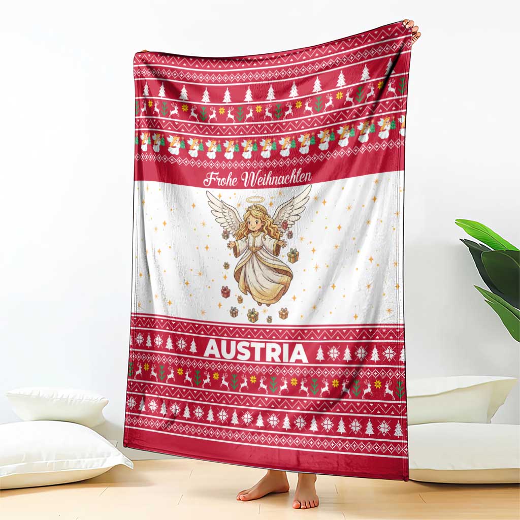 Austria Christmas Blanket with Frohe Weihnachten Angel Design and Red White Holiday - Wonder Print Shop