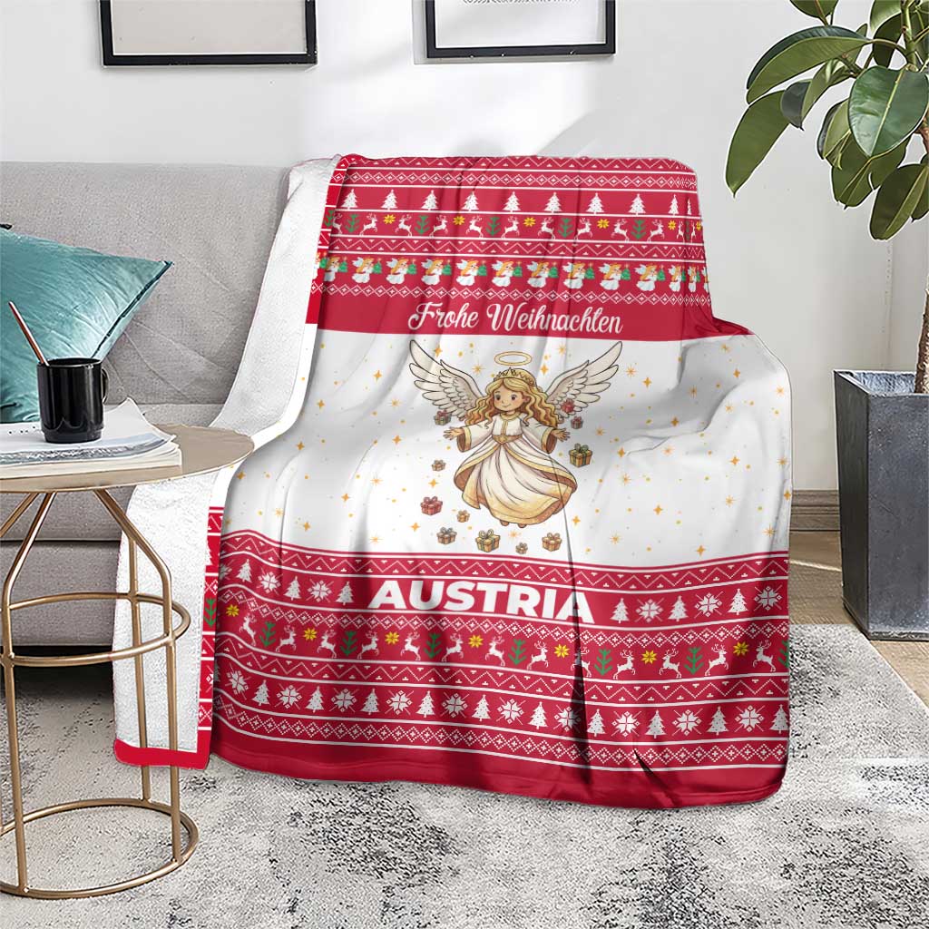 Austria Christmas Blanket with Frohe Weihnachten Angel Design and Red White Holiday - Wonder Print Shop