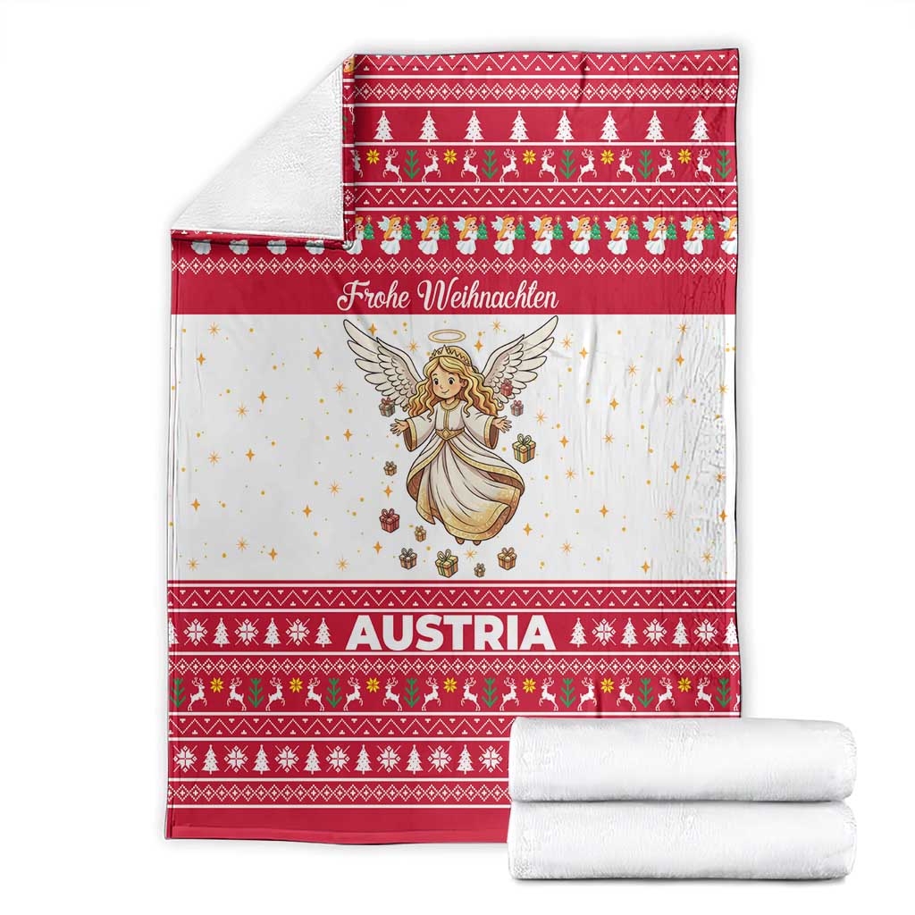 Austria Christmas Blanket with Frohe Weihnachten Angel Design and Red White Holiday - Wonder Print Shop