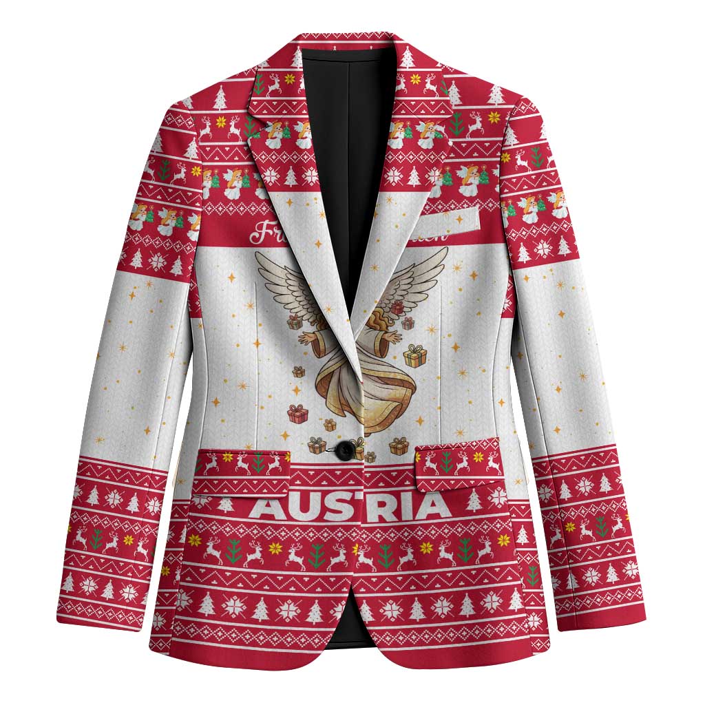 Austria Christmas Blazer with Frohe Weihnachten Angel Design and Red White Holiday - Wonder Print Shop