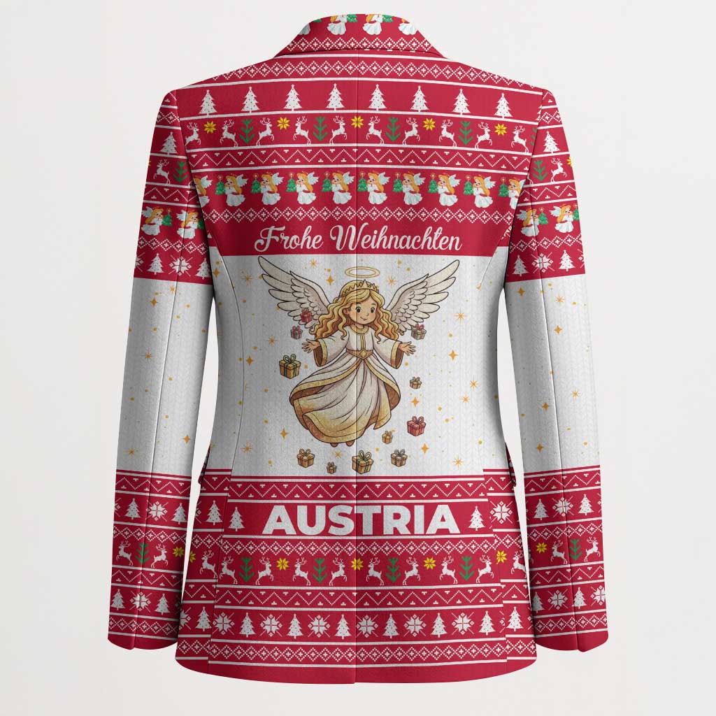Austria Christmas Blazer with Frohe Weihnachten Angel Design and Red White Holiday - Wonder Print Shop