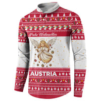Austria Christmas Button Sweatshirt with Frohe Weihnachten Angel Design and Red White Holiday - Wonder Print Shop