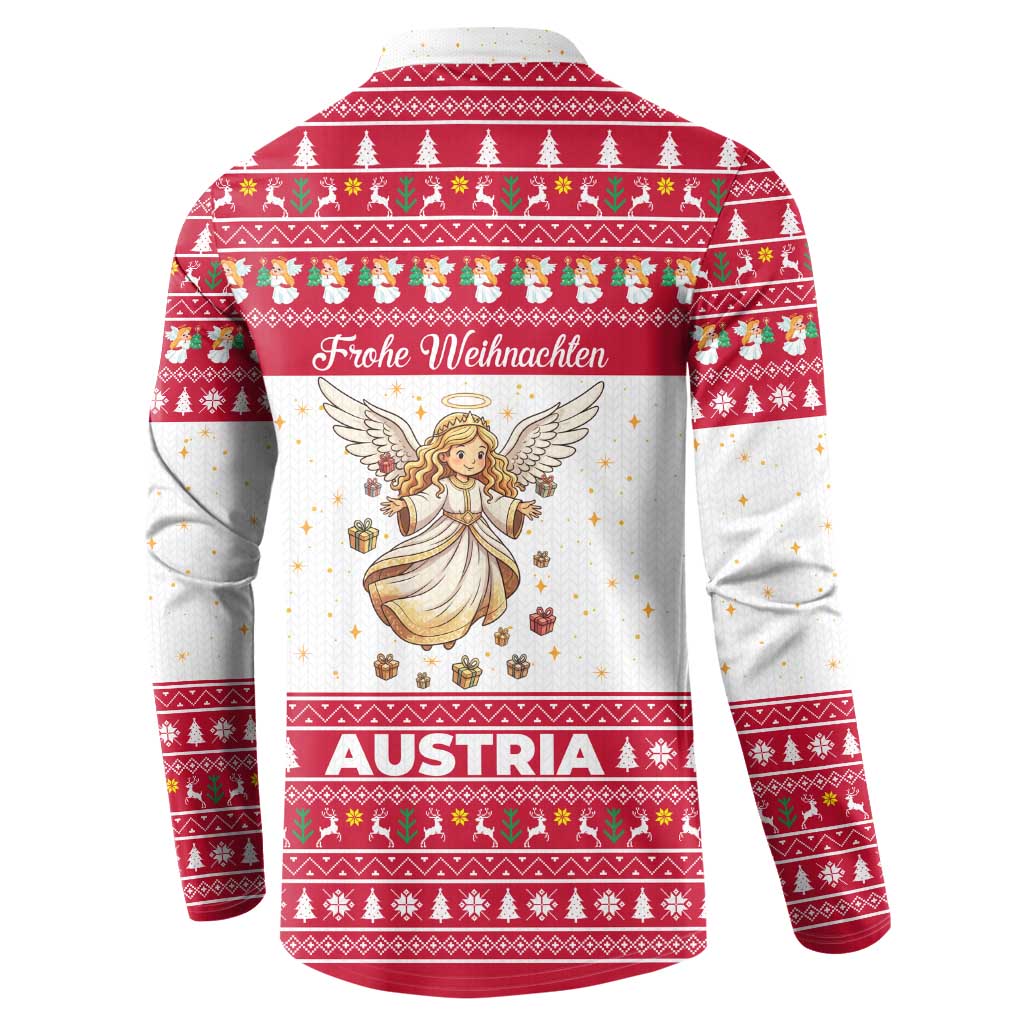Austria Christmas Button Sweatshirt with Frohe Weihnachten Angel Design and Red White Holiday - Wonder Print Shop
