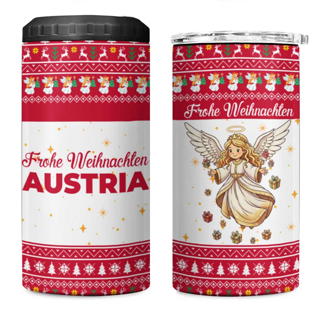 Austria Christmas 4 in 1 Can Cooler Tumbler with Frohe Weihnachten Angel Design and Red White Holiday - Wonder Print Shop