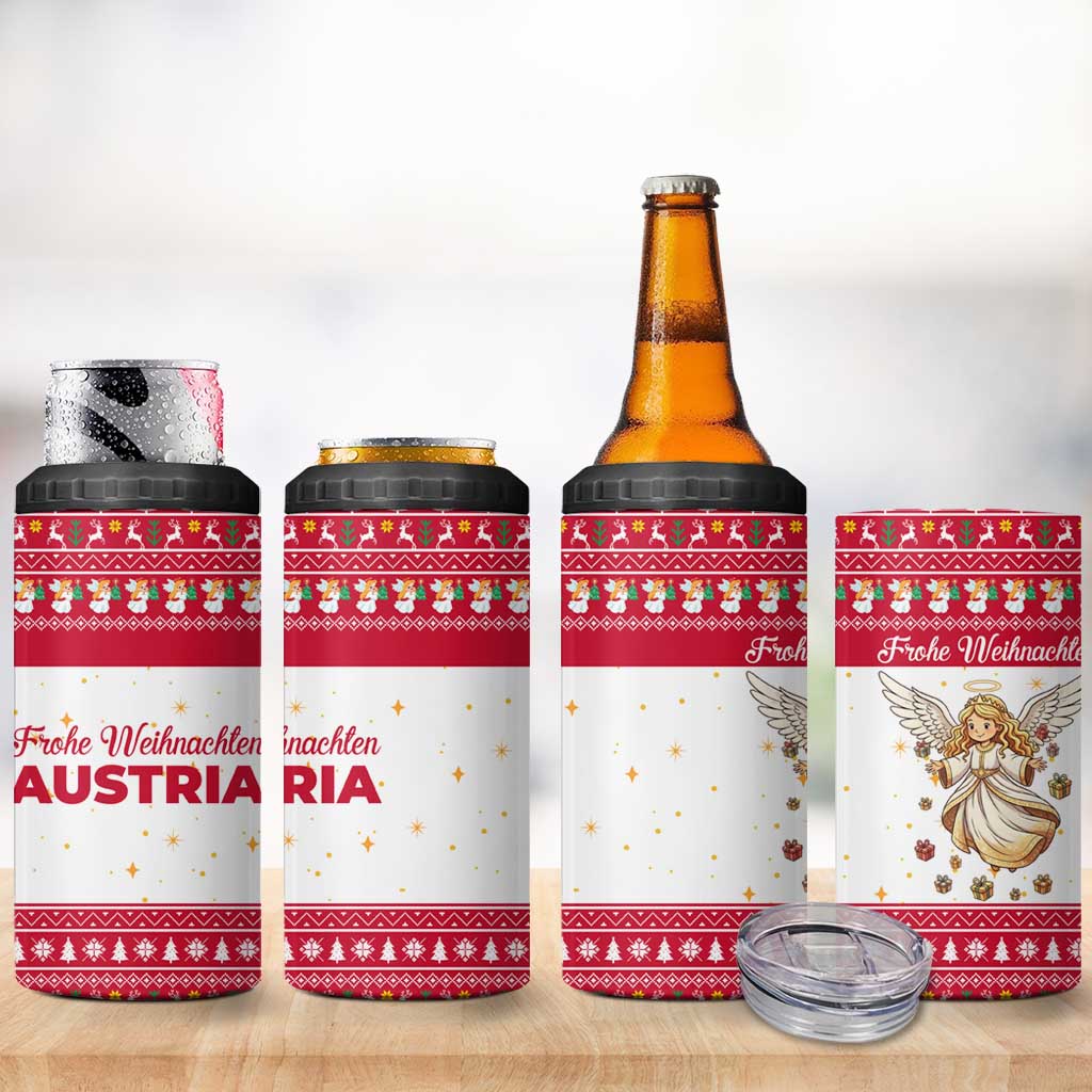 Austria Christmas 4 in 1 Can Cooler Tumbler with Frohe Weihnachten Angel Design and Red White Holiday - Wonder Print Shop