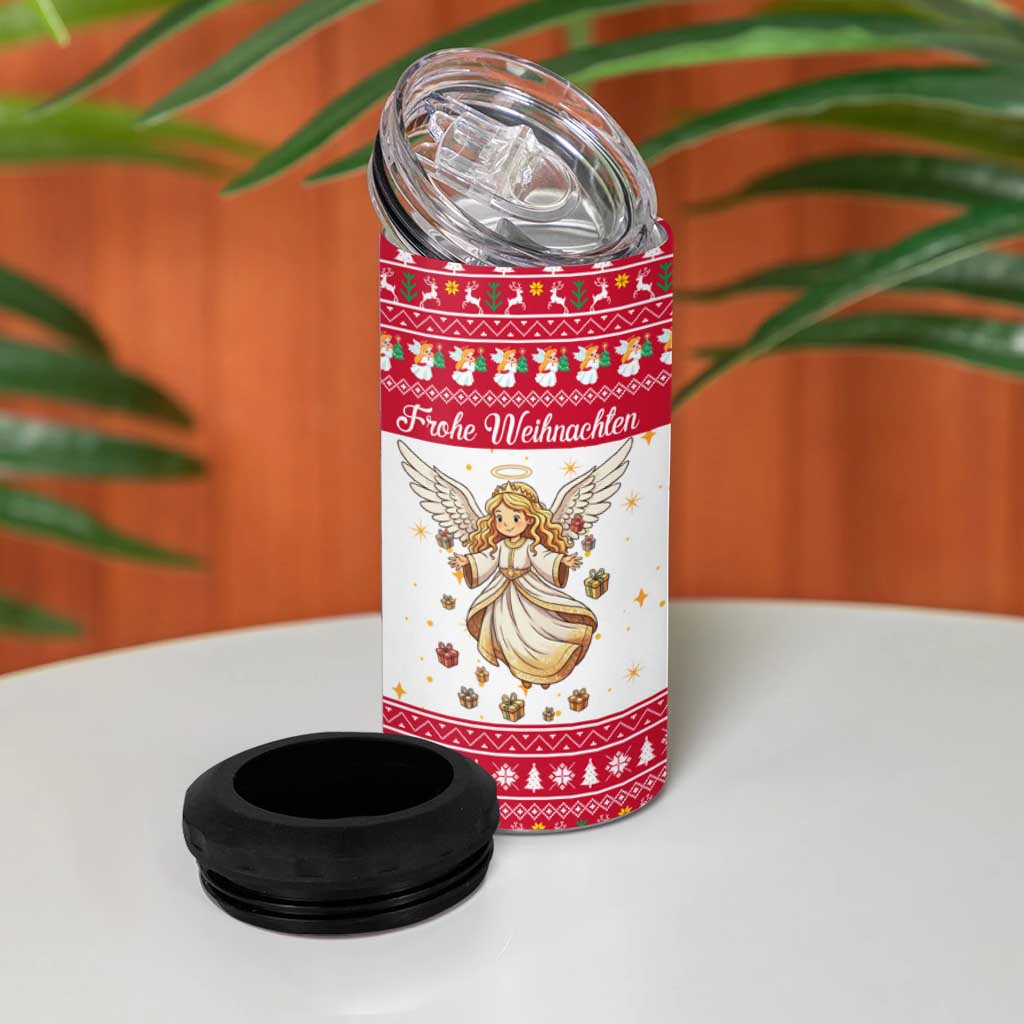 Austria Christmas 4 in 1 Can Cooler Tumbler with Frohe Weihnachten Angel Design and Red White Holiday - Wonder Print Shop