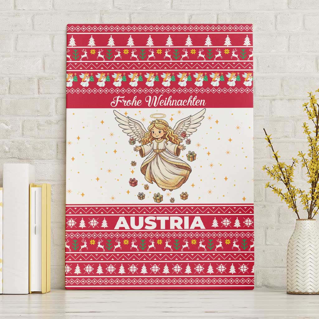 Austria Christmas Canvas Wall Art with Frohe Weihnachten Angel Design and Red White Holiday - Wonder Print Shop