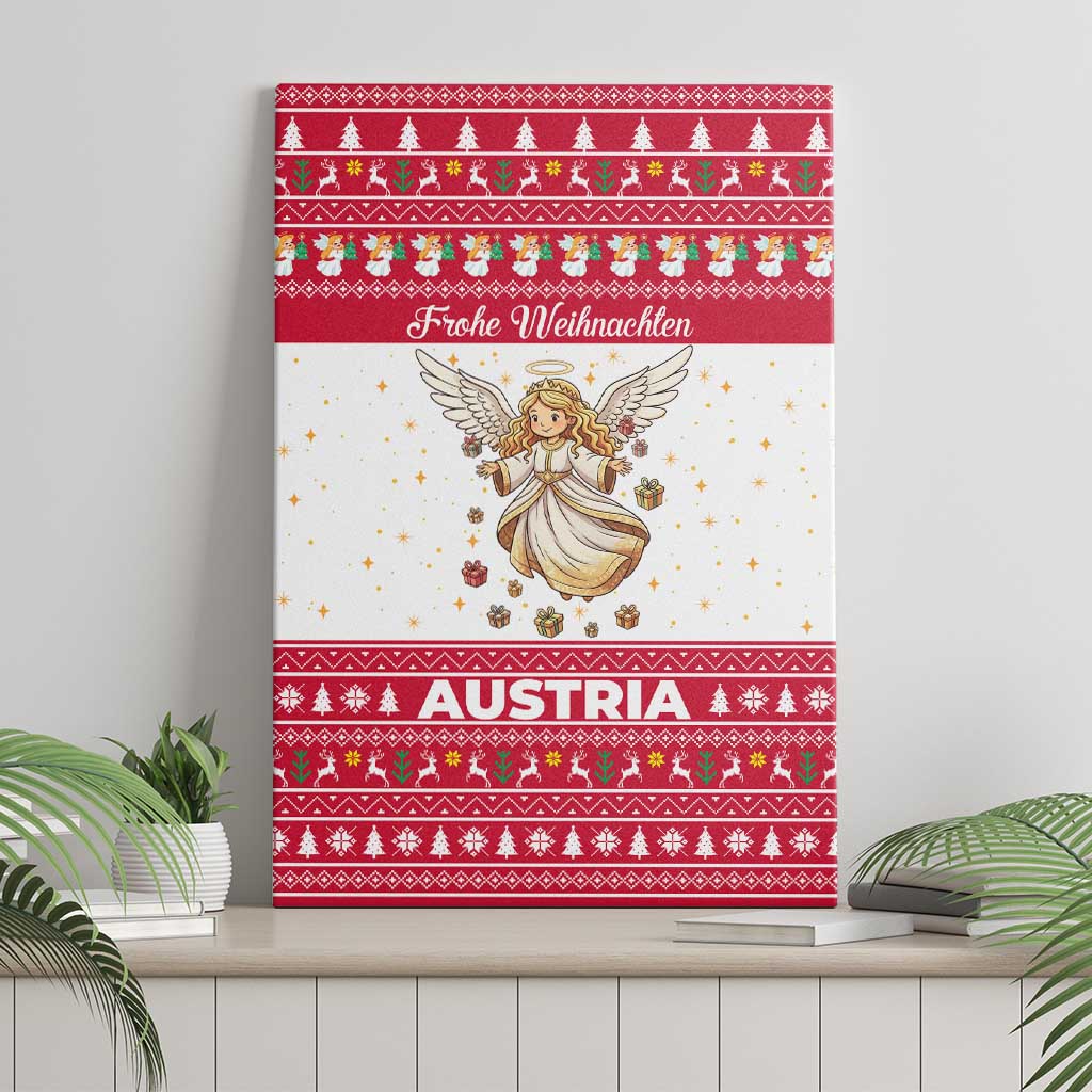 Austria Christmas Canvas Wall Art with Frohe Weihnachten Angel Design and Red White Holiday - Wonder Print Shop
